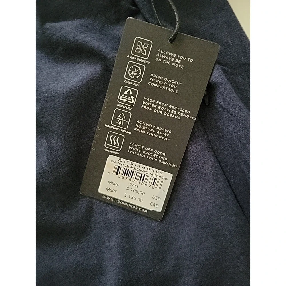 7 Diamonds Core Performance Quarter Zip Mens Small Navy Blue Pockets NWT